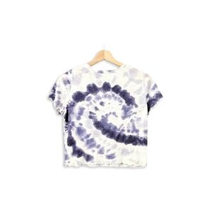 Hollister Must Have Navy & White Tie Dye Crop Short Sleeve Ruffle Tee Size S